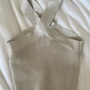 Aritzia Babaton Sculpt Knit Cross Tank Matte Pearl